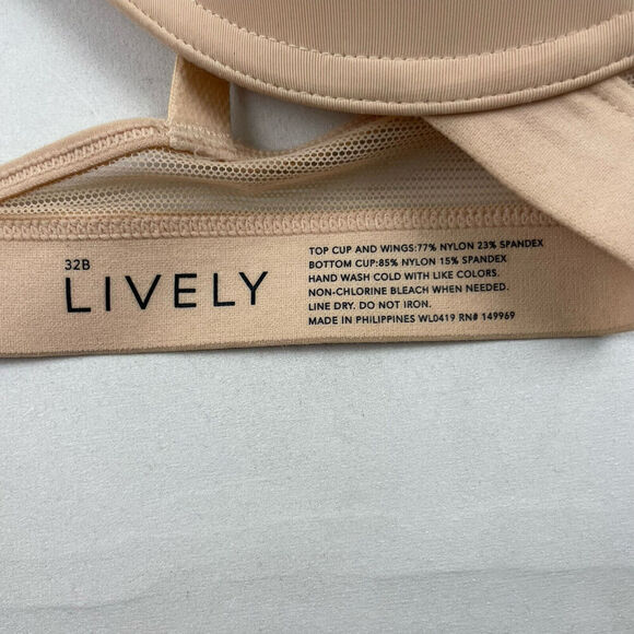 LIVELY The Mesh Trim No-Wire Padded Bra Nude J-Hook Racerback 32B - Picture 4 of 4